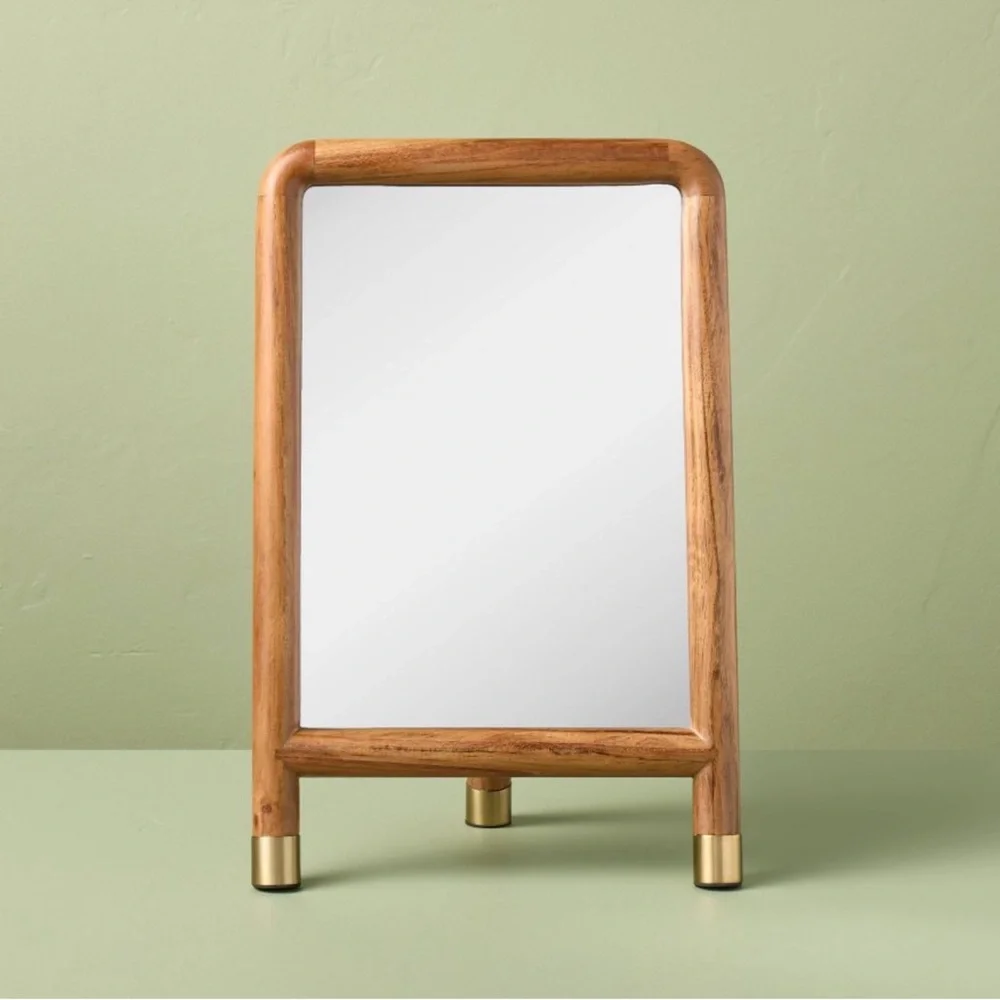 New! Wood Accent Mirror with Brass Feet - Hearth & Hand™ with Magnolia Spring
